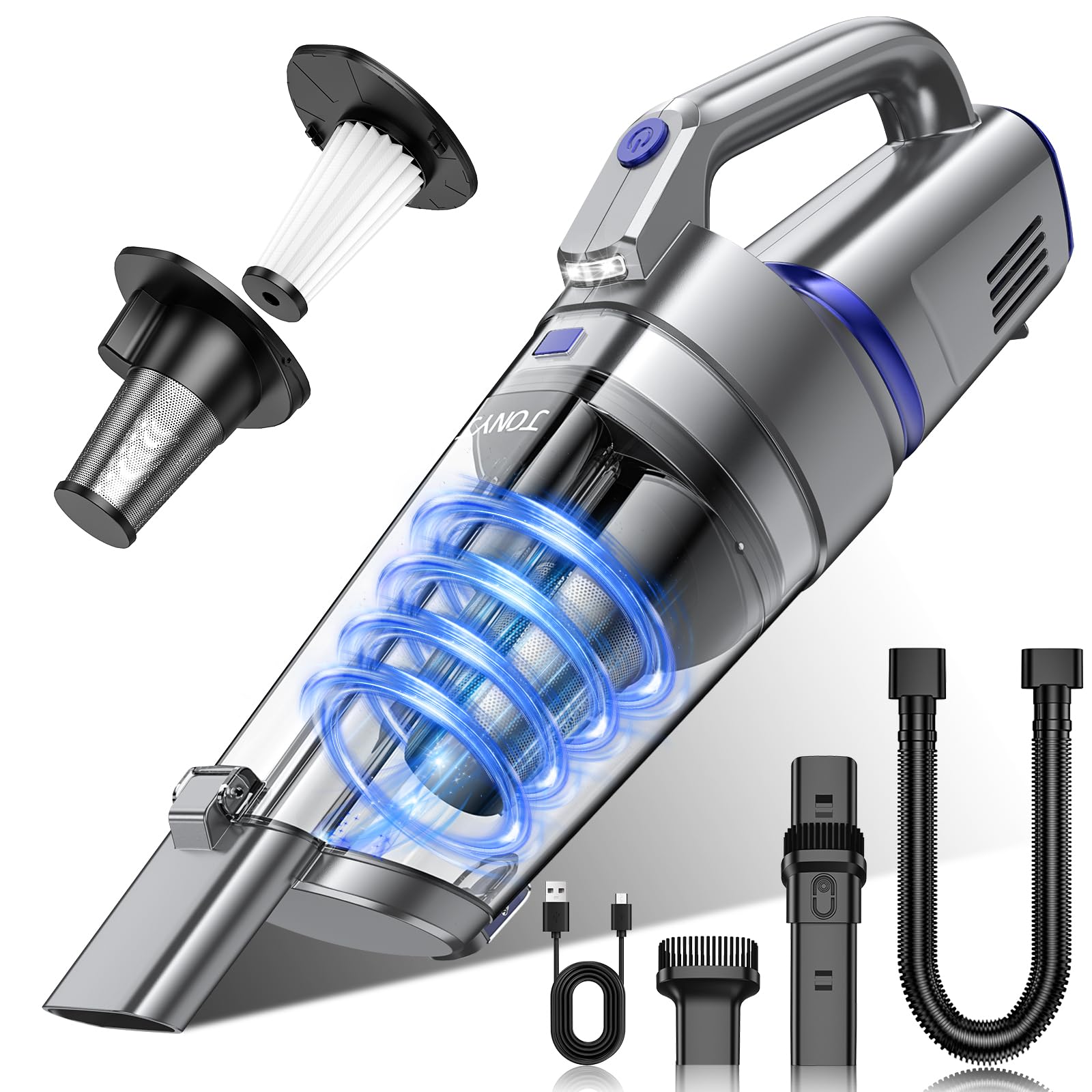JONYJ Handheld Vacuum Cordless, 16000PA Strong Suction Hand Held Car Vacuum Cleaner, Portable Hand Vacuum Rechargeable with Multi-Nozzles & LED Light for Home, Car, Office, Pets Image JONYJ Handheld Vacuum Cordless, 16000PA Strong Suction Hand Held Car Vacuum Cleaner, Portable Hand Vacuum Rechargeable with Multi-Nozzles & LED Light for Home, Car, Office, Pets Image