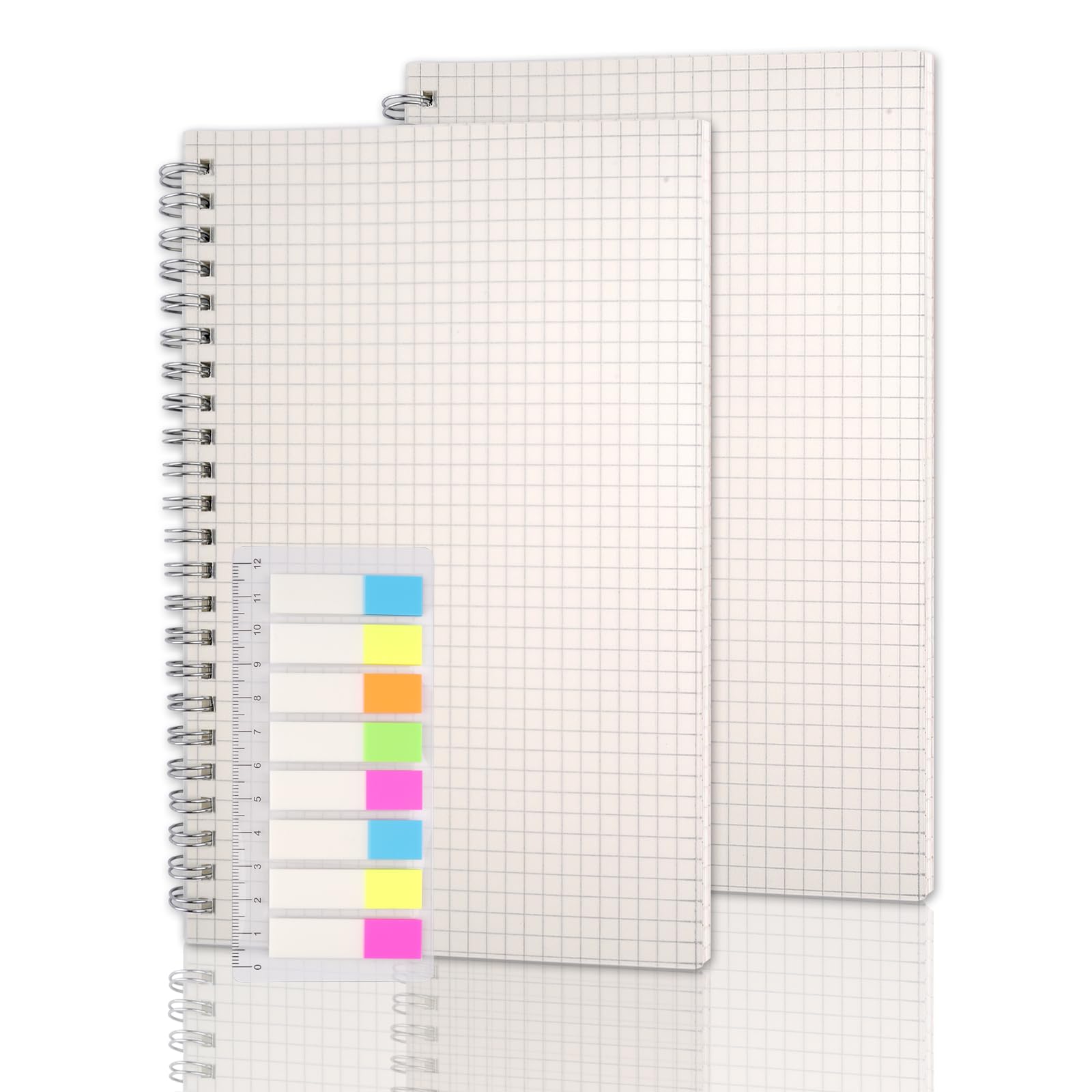 Tikplus A5 Squared Paper Notebook, 2 Pack, 120 Pages/ 60 Sheets, Kraft Cover, Grid Spiral Notebooks, 100gsm Thick Paper, Wirebound Journal for Office,Travel, School, Diary, Drawing