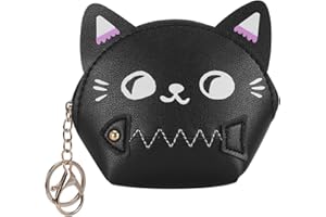 Abberry Cute Cartoon Cat Coin Purse for Women and Girls with Zipper PU Leather Coin Pouch with Keychain(Black)