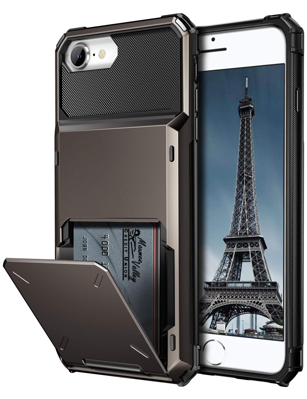 Coolden for iPhone SE 2022 Case iPhone SE 2020 Case with Card Holder Armor Wallet Shockproof Heavy Duty Hard Back Soft Bumper Protective Phone Cases Cover for iPhone 7/8/SE 2/SE 3-Gun