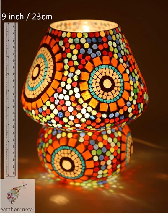EarthenMetal Mosaic Style Dome Shaped Glass Table Lamp (Multicolour)