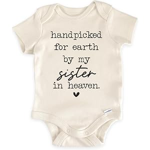 Handpicked For Earth By My Sister In Heaven Bodysuit (0-3 Months, Natural) | Religious Sibling Baby Outfit, Guardian Angel Re