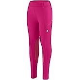 SANTINY Girls Horse Riding Pants with Zipper Pockets Kids Stretchy Equestrian Breeches Knee-Patch Youth Schooling Tights