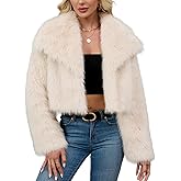 SCOFEEL Women’s Lapel Faux Fur Coat Fluffy Cropped Long Sleeve Open Front Winter Jacket Shaggy Outwear