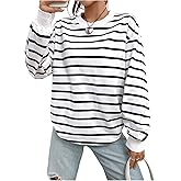 Milumia Women's Striped Crewneck Sweatshirt Long Sleeve Drop Shoulder Oversized Tee Tops