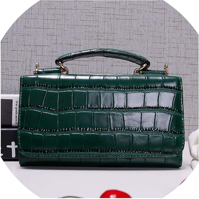 Bolso de mano de piel auténtica con diseño de cocodrilo, Verde, Talla