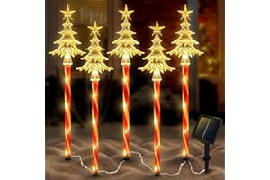 LIVEASILY 5 Pcs Acrylic Solar Pathway Stakes Lights Outdoor Waterproof, 8 Modes Christmas Decorations Outdoor Yard, Solar Christmas Garden Decor Lights (Xmas Tree Warm White)