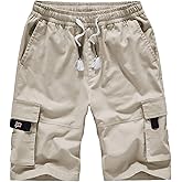 VtuAOL Men's Cargo Shorts Elastic Waist Casual Cotton Shorts with Multi Pockets
