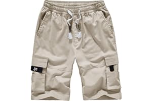 VtuAOL Men's Cargo Shorts Elastic Waist Casual Cotton Shorts with Multi Pockets