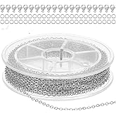 Ptwola Stainless Steel Jewelry Chains Making Silver Necklace Thin Chain Flat Cable Link Chain with Jump Rings Lobster Clasps Connectors for DIY Craft Necklace Bracelet Jewelry Making