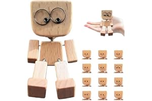 Shaking Wooden Man Figurine with 12 Magnetic Expressions, Wooden Man with Wobbly Legs for Car Dashboard Decoration, Funny Des