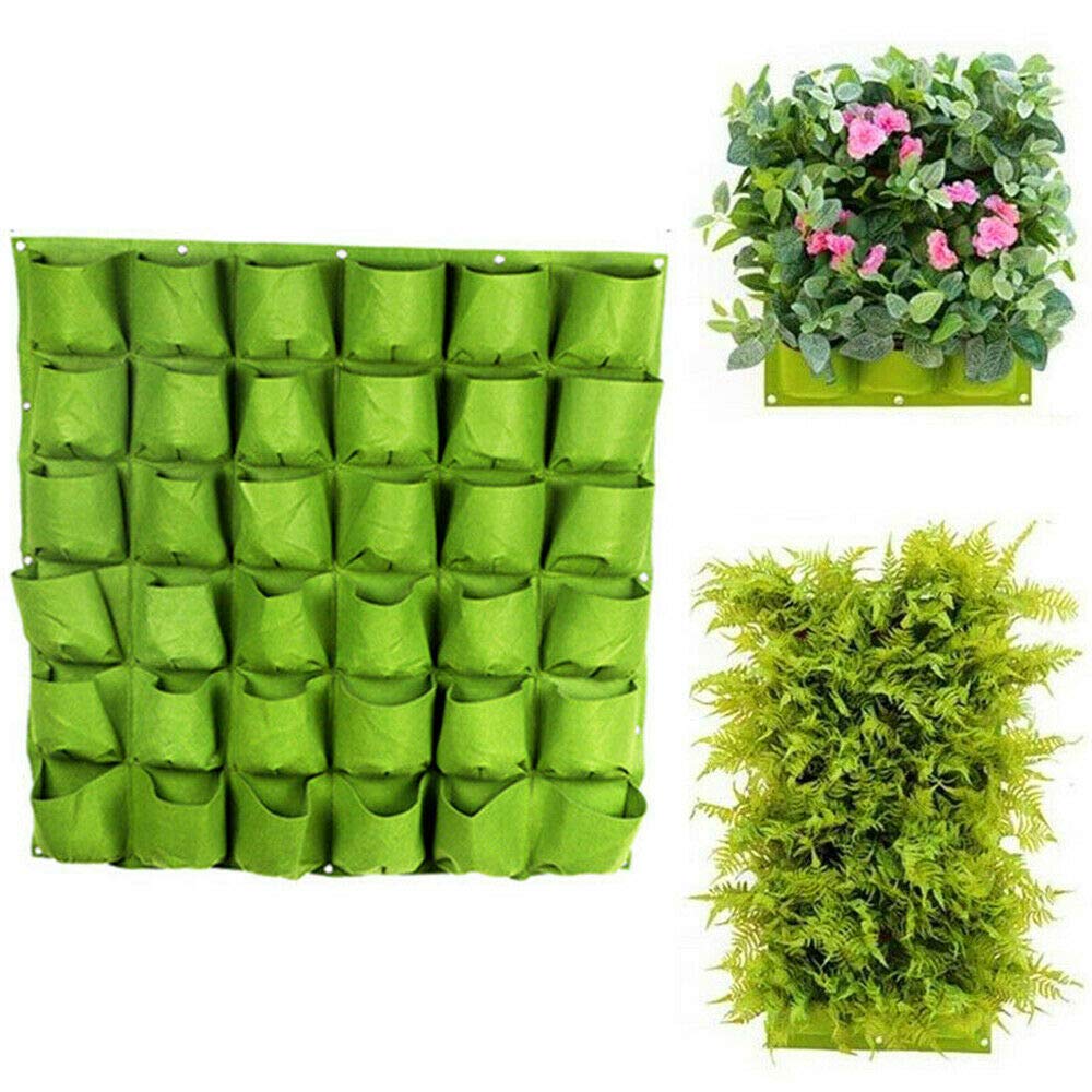VOANZO Green Garden Vertical Planter Multi Pocket Wall Mount Living Growing Bag Felt Indoor/Outdoor Herb Pot - 36 Pockets (100 X 100H)