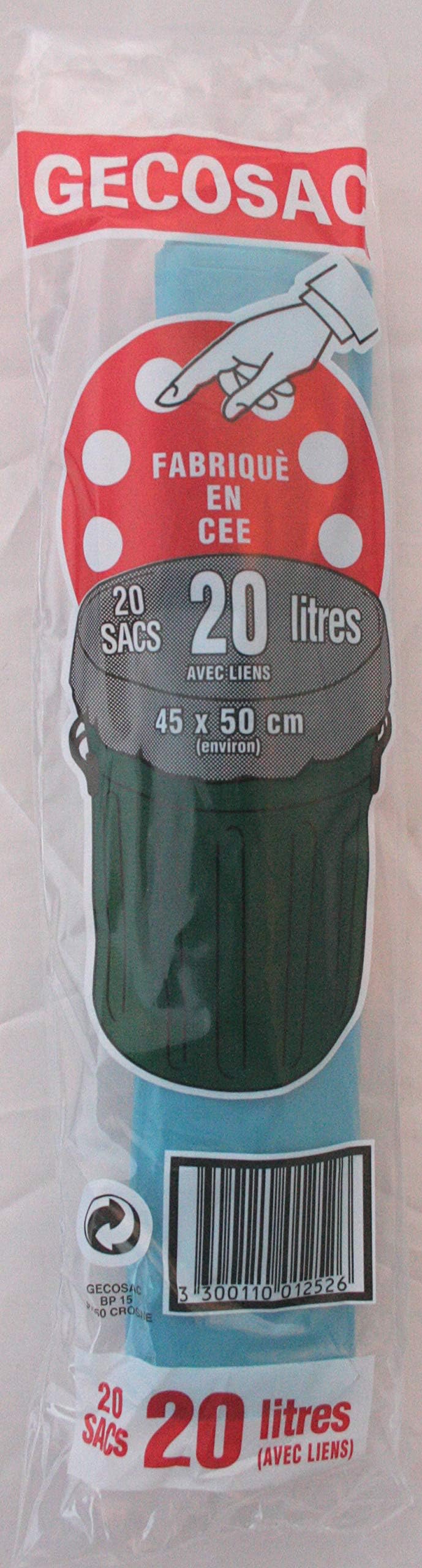 GECOSAC 252 Bin Liners with Gusset Ties 20 L, Polyethylene, Universal, 45 x 50 cm