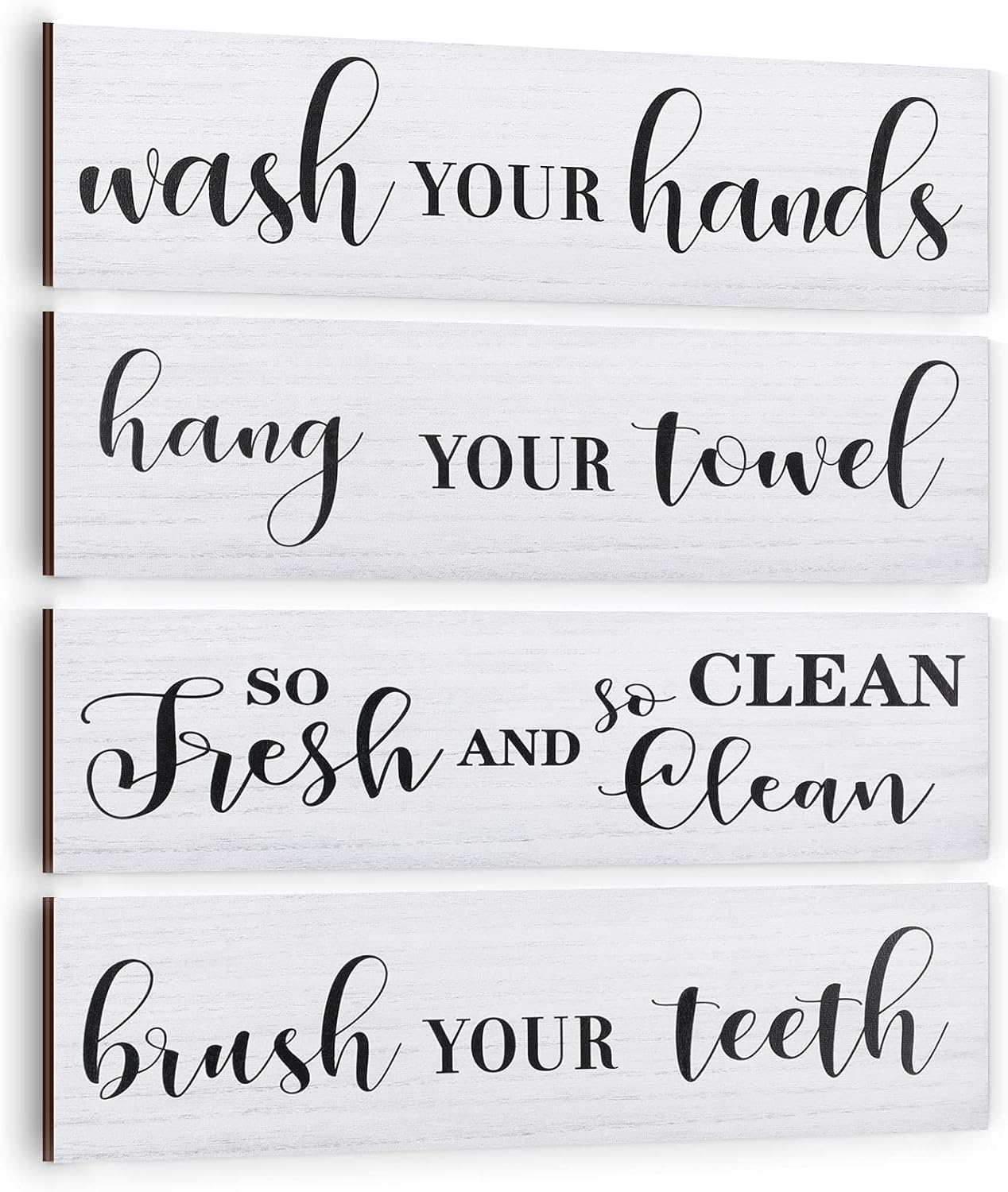 Jetec 4 Pieces Bathroom Wall Sign Wooden Wash Your Hand Brush Your Teeth Bathroom Sign Decor Rustic Vintage Wood Hanging Bathroom Wall Rules Sign Plaque for Farmhouse Home Laundry Bathroom Decoration
