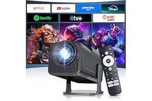 [ Compatible with Netflix ] Mini Projector 4K, WiFi Bluetooth, Short Throw, Built-in Apps, Auto Keystone Support, Outdoor Mov
