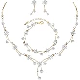 chaoyite Cute Leaf Vine Flower-Shaped Necklace Earrings Sets Formal Jewelry Accessories Perfect for Weddings Prom for Brides Bridesmaids Women