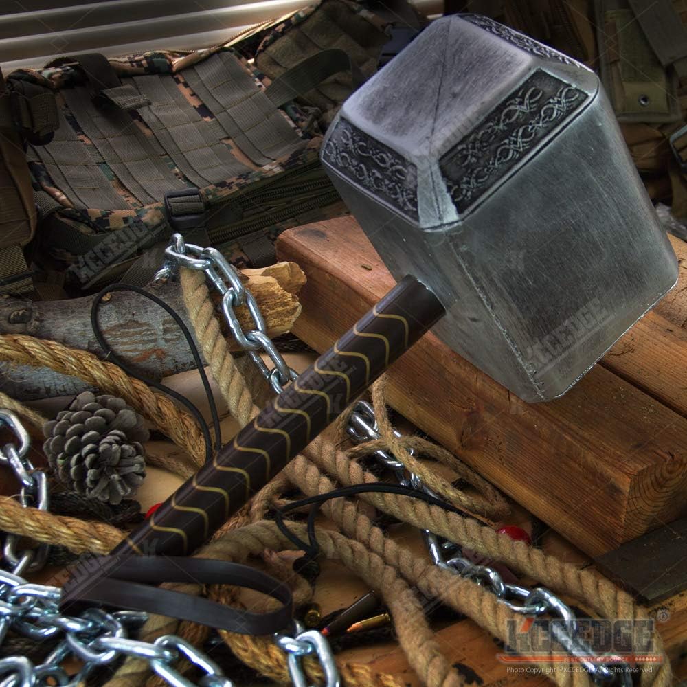 Avengers Endgame 17 Inch Large Adult Size Thor's Hammer PU Foam Thunder Hammer Toy Collectors Cosplay Prop Fancy Replica Weapon Silver Grey: Clothing