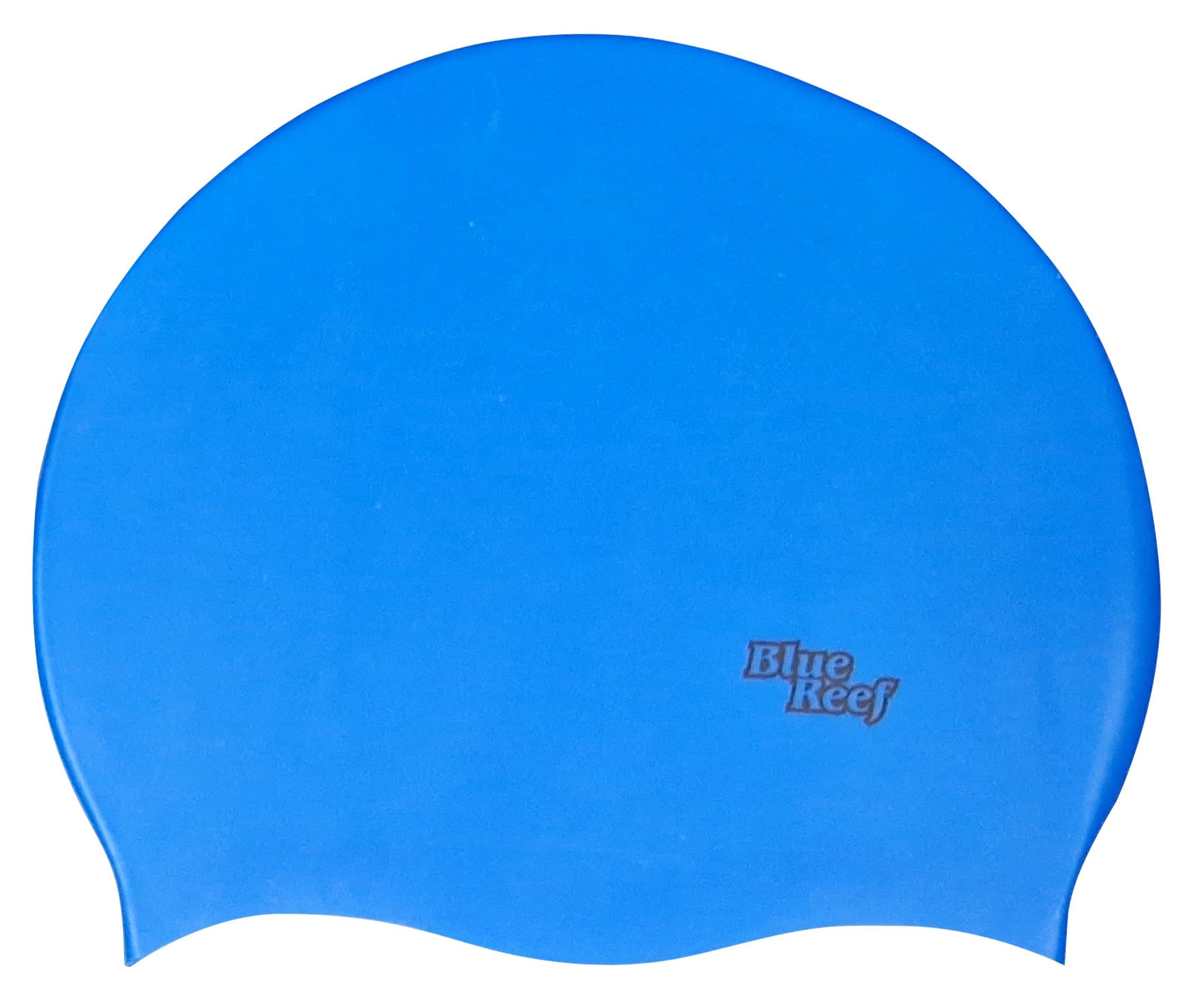 Blue Reef Stretchy Silicone Unisex Women Men One Piece Swimming Hat Swim Cap Plain Branded Fluo Dark Classic Colours One Size Adults 8+ Years Easy Pull On Swim Hat (Blue)