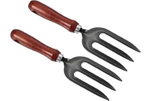 PATIKIL 10.6" 3 Tines Hand Gardening Fork, 2Pcs Carbon Steel Thickened Hardened Digging Pitch Fork for Backyard Weeding Farm 