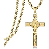 Zoxuxiwu St Benedict Crucifix Necklace S925 Sterling Silver Crucifix Necklace Religious Jewelry Gifts for Men Women