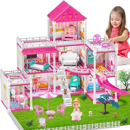 PECMPO Princess' DreamHouse for Girls, Doll House Playset, 3-Story