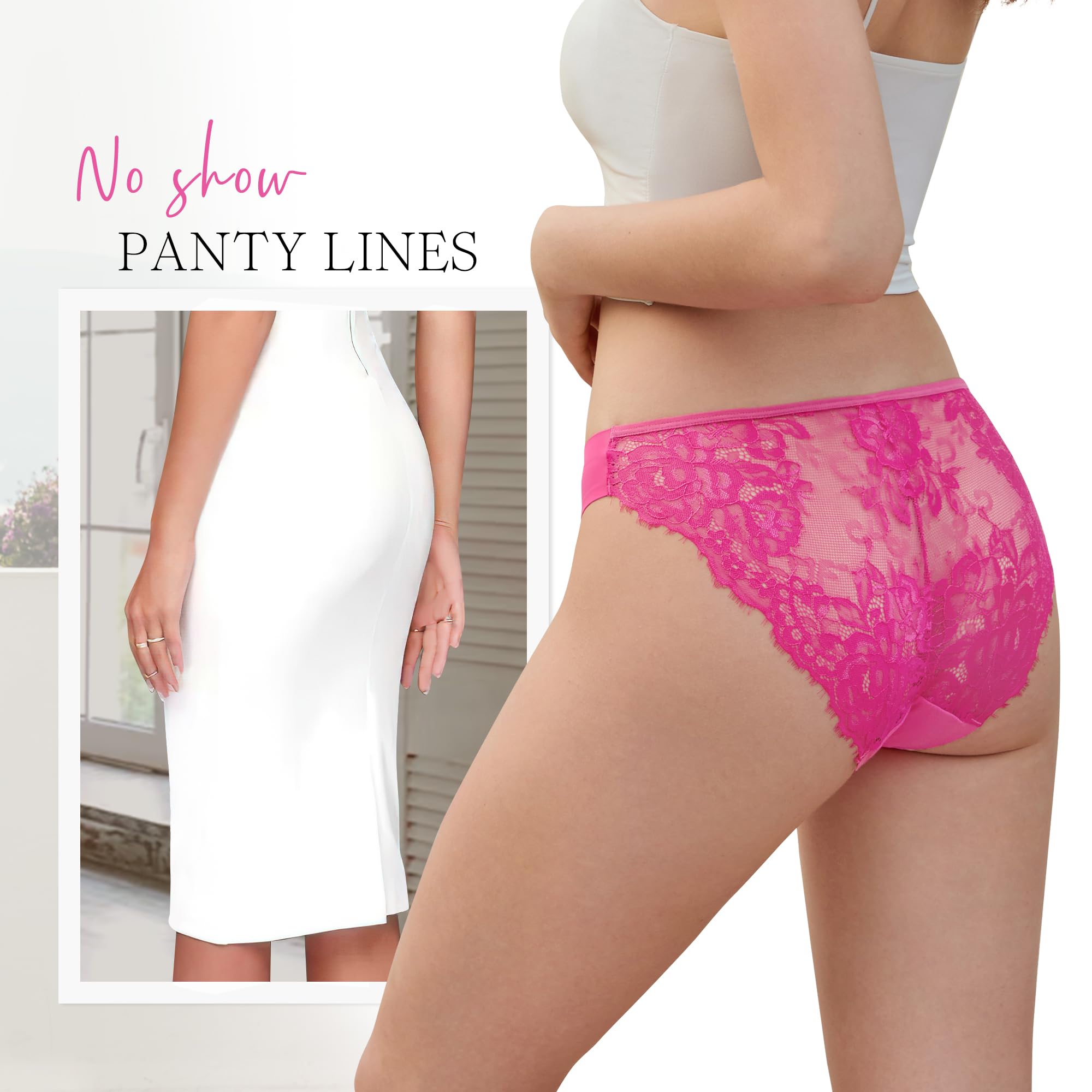 DEANGELMON Sexy Lace Underwear For Women Seamless No Show Hipster Panties Cheeky Bikini Panty Pack(5P1,XL)