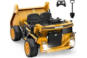 ANPABO 24V Ride On Dump Truck, 2X75W Powerful Motors, Up to 4.4Mph, EVA Tires, Construction Vehicle w/Electric Dump Bed and Extra Shovel, 19" Spacious Seat, Kids Car w/Parent Remote -Yellow