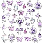 PH PandaHall 32Pcs 16 Styles Gothic Charms Pendants, Crystal Glass Heart Pendant Goth Charms Earrings Heart Alloy Glass Rhinestone Charms for Bracelets DIY Jewelry Necklaces Making