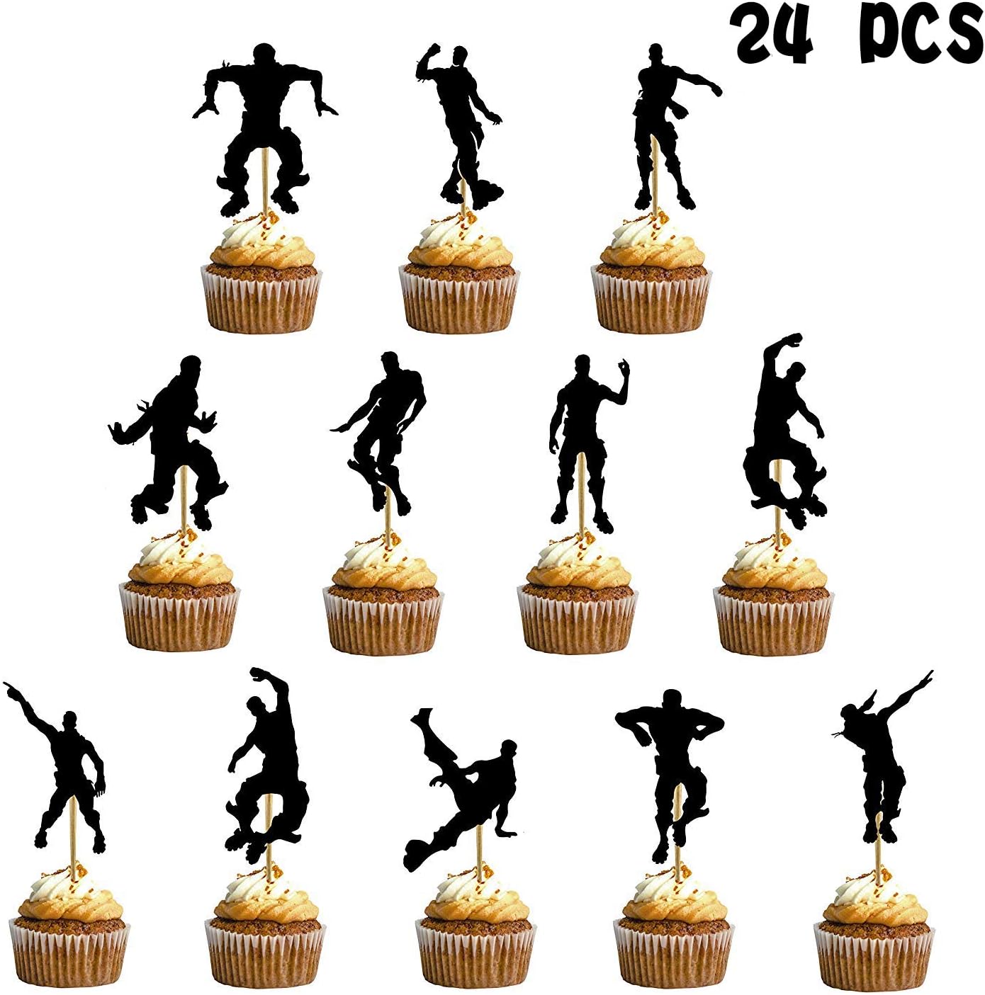 24 Pcs Cupcake toppers for Birthday Decoration Gaming Themed Party Supplies