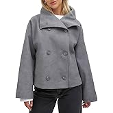 utcoco Women's Cropped Peacoat Double Breasted Lapel Short Wool Blend Winter Jacket Overcoat
