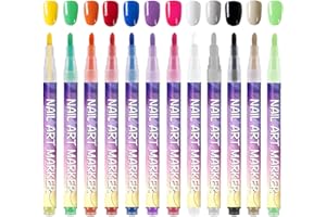 12 Colors Art Nail Pens For Painting, Art Nail Markers Gel, DIY 3D Nails Polish Pens Set, Quick Dry Dotting Point Liner Pen, 