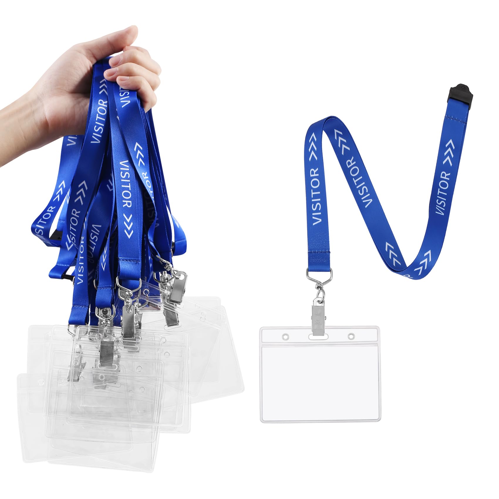 Povxlum 30pcs Visitor Badge Lanyard with Clips ID Card Holder, Lanyards with PVC Pass Card Reusable Breakaway Lanyards for Company Exhibition Guest Visitor, Staff, Student, Nurse, Business, Blue