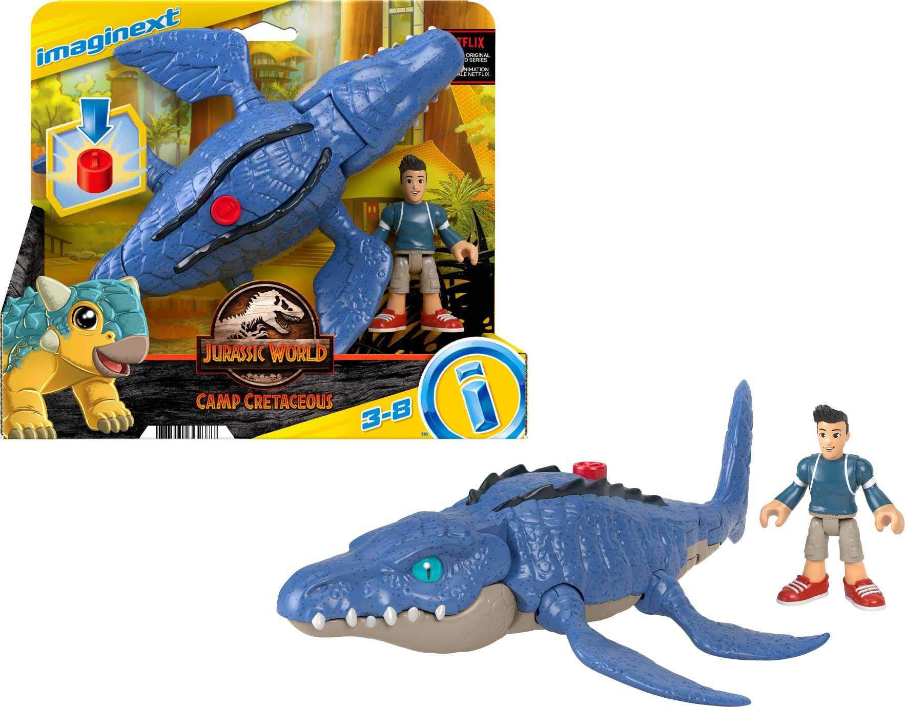 Fisher-Price HCN52​ Imaginext Jurassic World Camp Cretaceous Mosasaurus Dinosaur and Kenji Figure Set for Preschool Kids Ages 3-8 Years, Multicolor, 24.1 cm*8.6 cm*14.9 cm