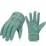 Vgo 3双入 牛床革手袋 作業用皮手袋 外缝 オイル加工 (Size LL,White,CB9961O-AB)