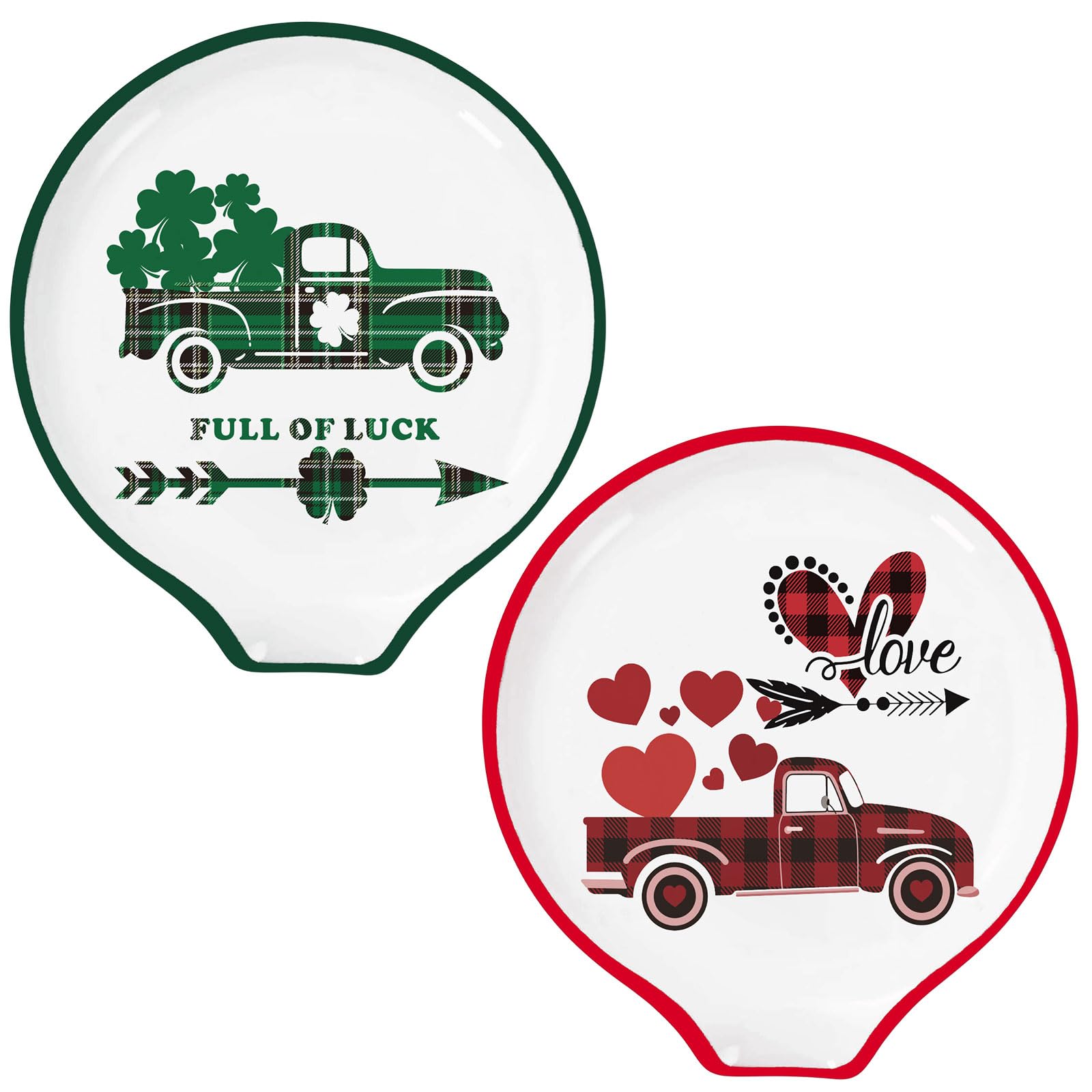 Photo 1 of 2 Pcs 3.8 Inch Valentine's Day/St. Patrick's Day Spoon Rest Mini Red Green Plaid Truck Heart Shamrock Coffee Spoon Holder For Valentine Irish Coffee Stirrers Teaspoon Bar Coffee Station Accessories