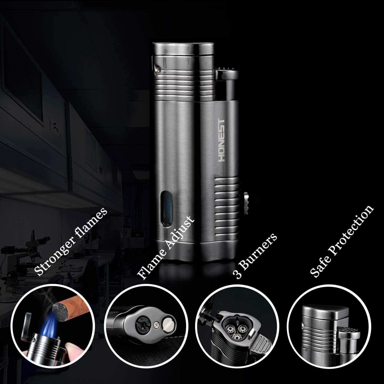 Sturmfeuerzeug,Jet Flamme FeuerzeugZigarren Feuerzeug Mit Zigarrenschneider, Gas-Sturmfeuerzeug, Pfeifenfeuerzeug, Gas Feuerzeug