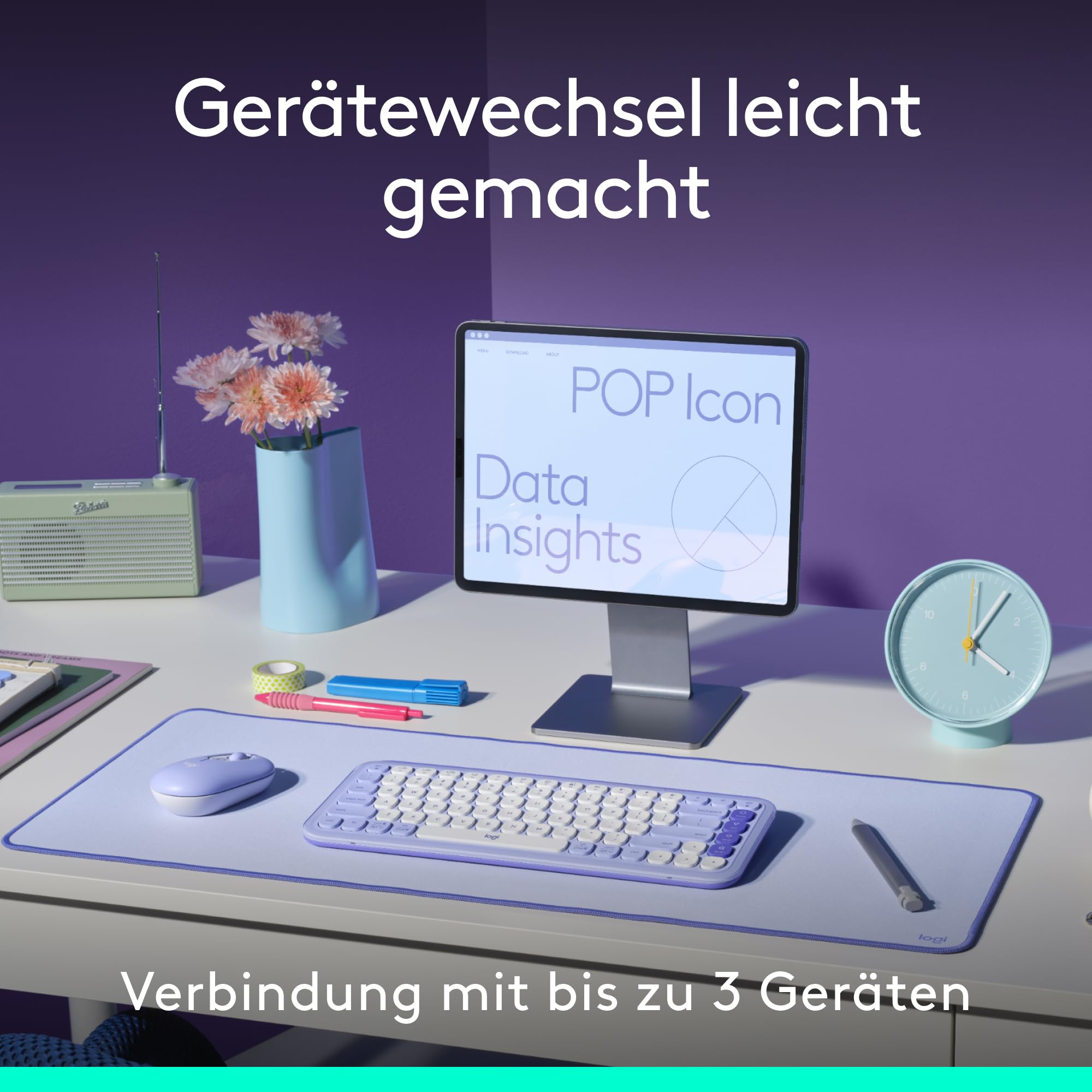 Logitech POP ICON Combo, Bluetooth-Tastatur-Maus-Set, Komfortables Tippen, programmierbare Tasten, leise Klicks, Easy-Switch für bis zu 3 Geräte, QWERTZ DEU – Grafit 9