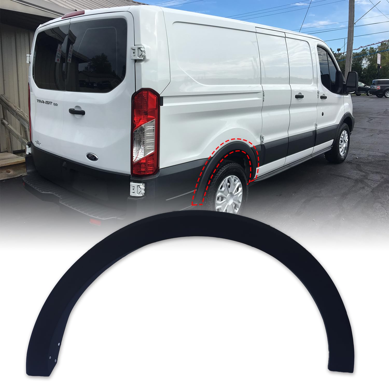 Photo 1 of Spwrney Rear Right Fender flare for 2015-2023 Transit 150 250 350, Deflector Wheel Arch Molding Trim Passenger Side Accessories, Replace OEM # FO1791121, CK4Z61280K96AC, Black, 1PC