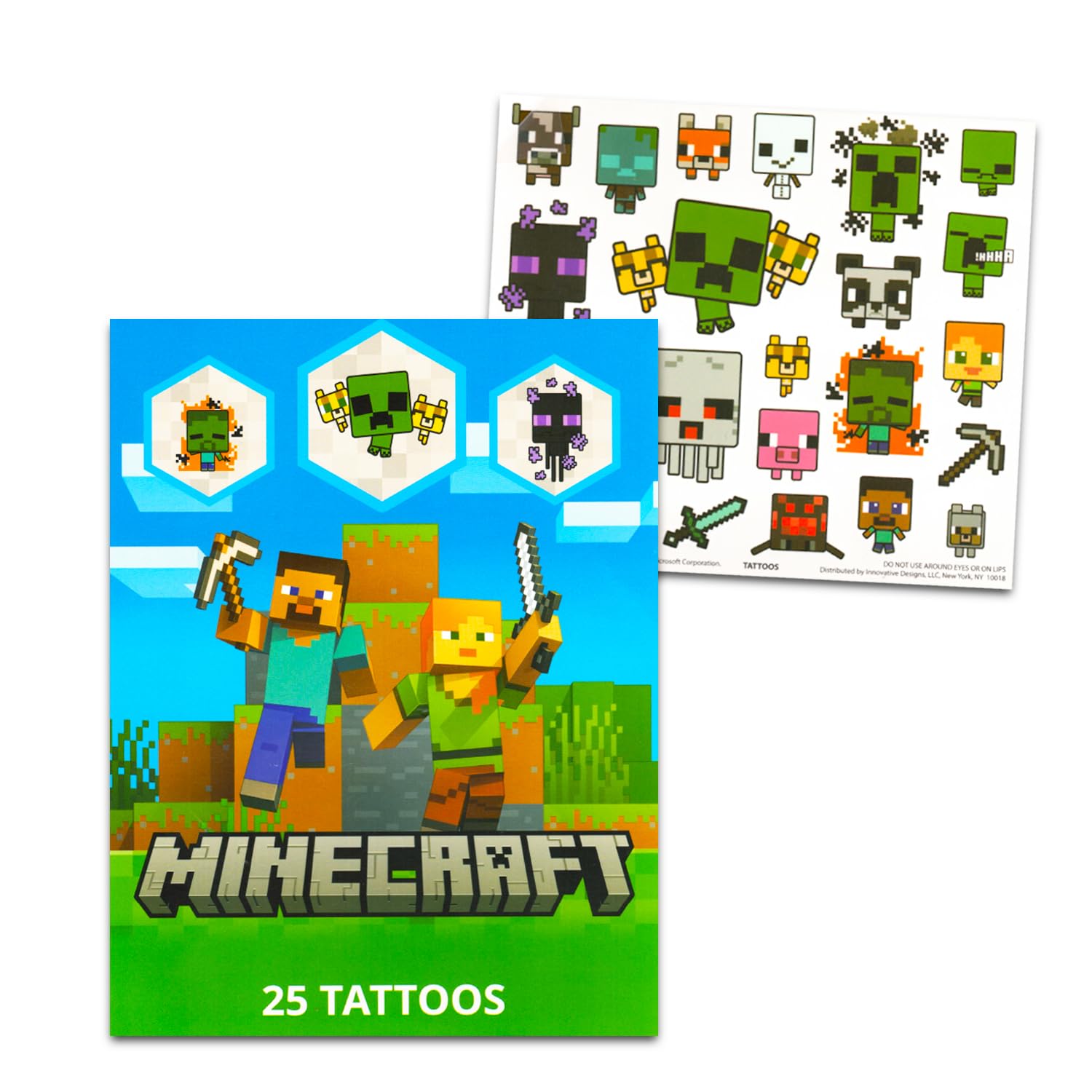 Minecraft Temporary Tattoos for Kids and Adults - 75 Minecraft Tattoos For Party Favors Goodie Bags and More (Party Supplies Bundle)