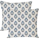 PANDICORN Floral Throw Pillow Covers 18x18 Inch Set of 2 Blue and White Flower Vintage Outdoor Spring Summer Farmhouse Decorations Decorative Cushion Cases for Home Living Room Sofa Couch Porch Decor