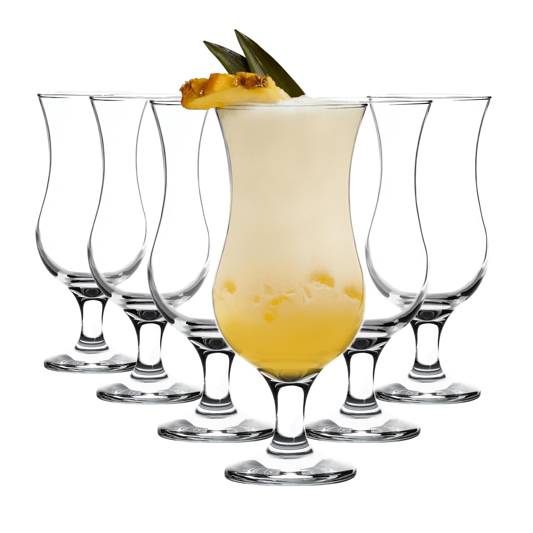 Rink Drink 6X 460ml Pina Colada Glasses - Tall Hurricane Style Poco Grande Party Milkshake Drinking Barware - Dishwasher Safe