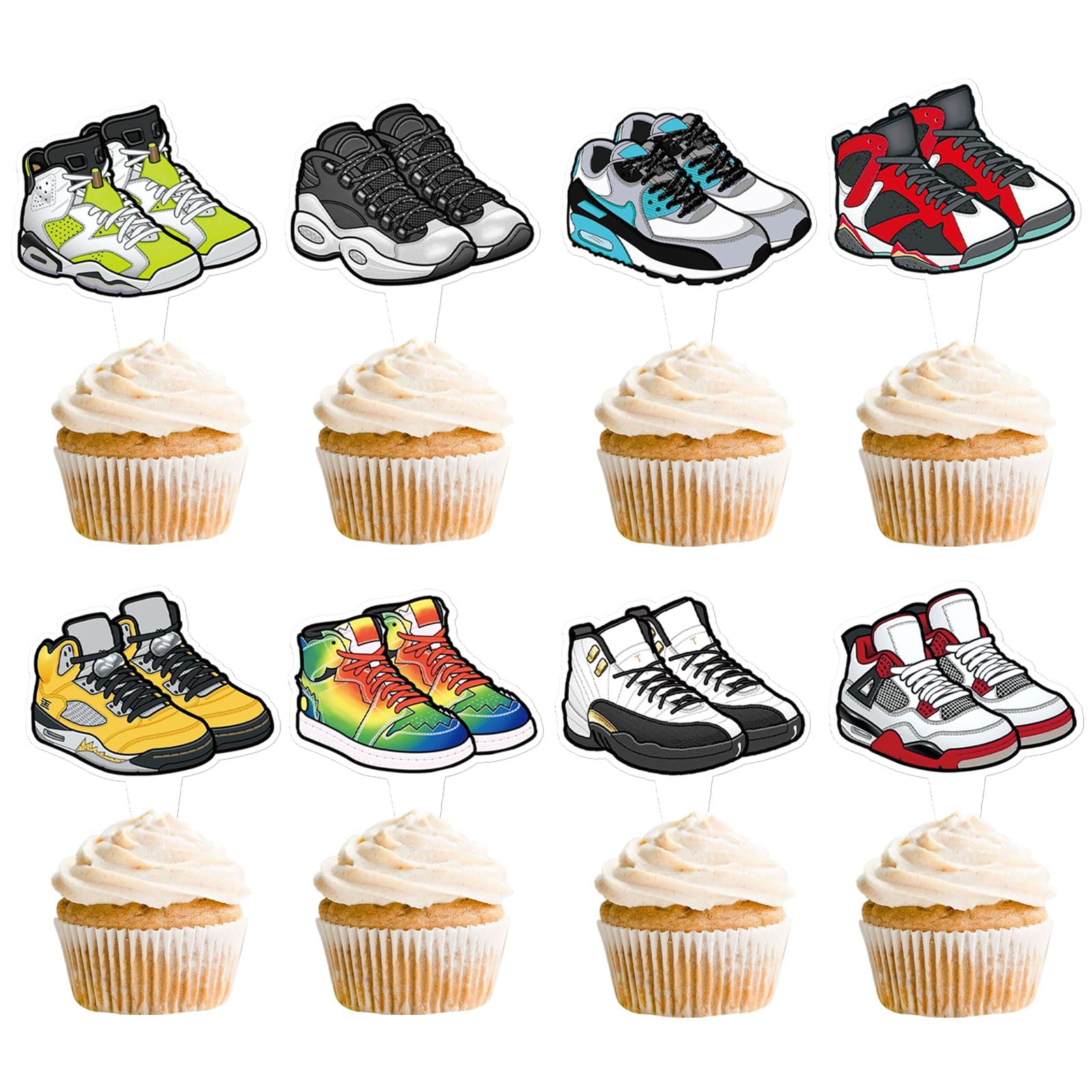 Photo 1 of 32PCS Sneaker Birthday Cupcake Toppers Sneaker Party Sports Cupcake Picks Shoes Table Cupcake Topper Favors for Kids boys Birthday Party Supplies
