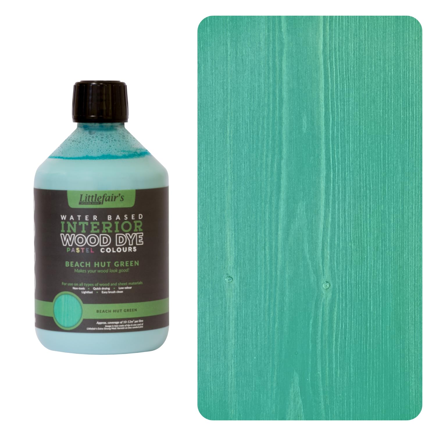 Littlefair’s Water Based Wood Dye - Pastel Range (500ml, Beach Hut Green) Wood Dye for Indoor Timber Including Doors and Skirting Boards