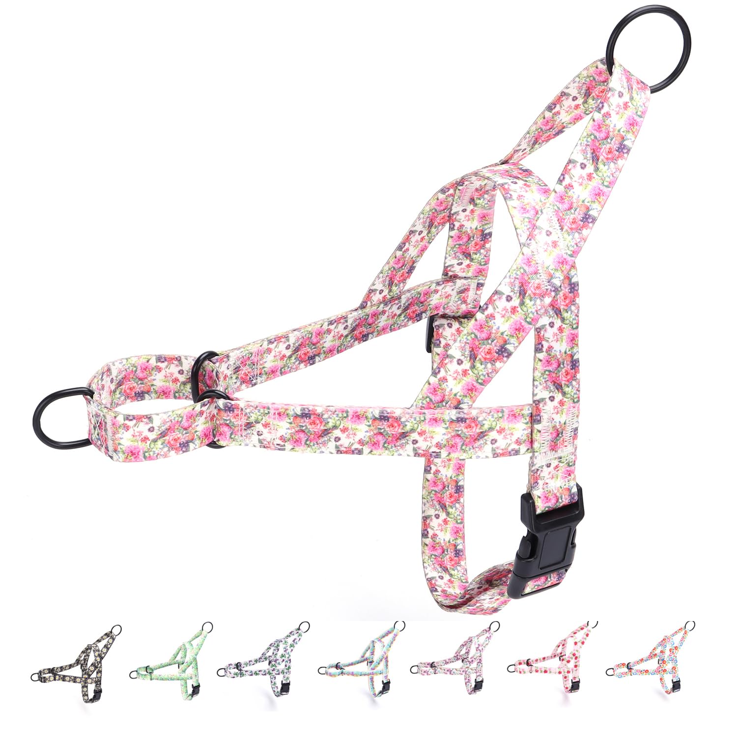 haoyueer No Pull Dog Harness for Small, Medium, and Large Pets - Floral Pattern Nylon Safety Training Harness (Peony, S)