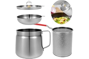 1.5/2L 304 Stainless Steel Oil Filter Vessel, Professional Oil Strainer Pot, Ergonomic Oil Filter Pot with Deep Fryer Basket 