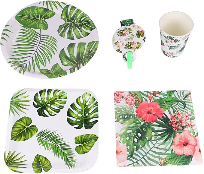 KESYOO 52Pcs Hawaiian Paper Cups Napkins Plates Tropical