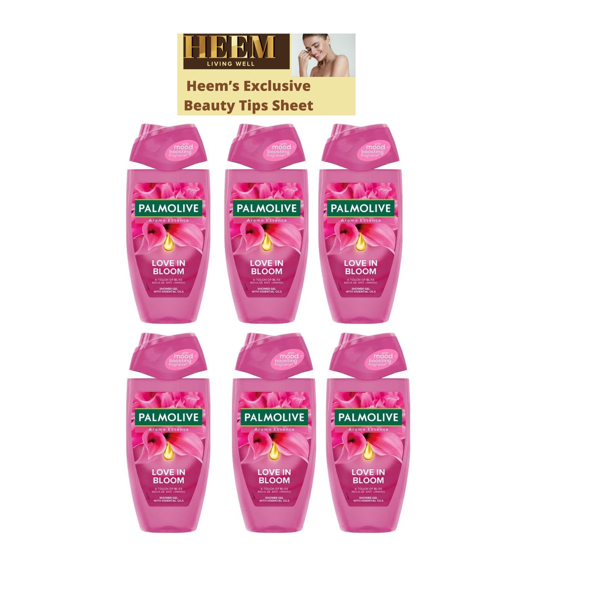 Body Wash Bundle Contains Palmolive Flower Field Shower Gel - Love In Bloom 250ml x6 & Heem’s Exclusive Beauty Tips sheet