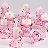 Cabaubl 12 Pcs Pink Candlestick Holders,Pink Taper Candle Holders for Pillar Candles,Glass Candle Holder for Wedding, Party,Table Centerpiece,Home Decoration