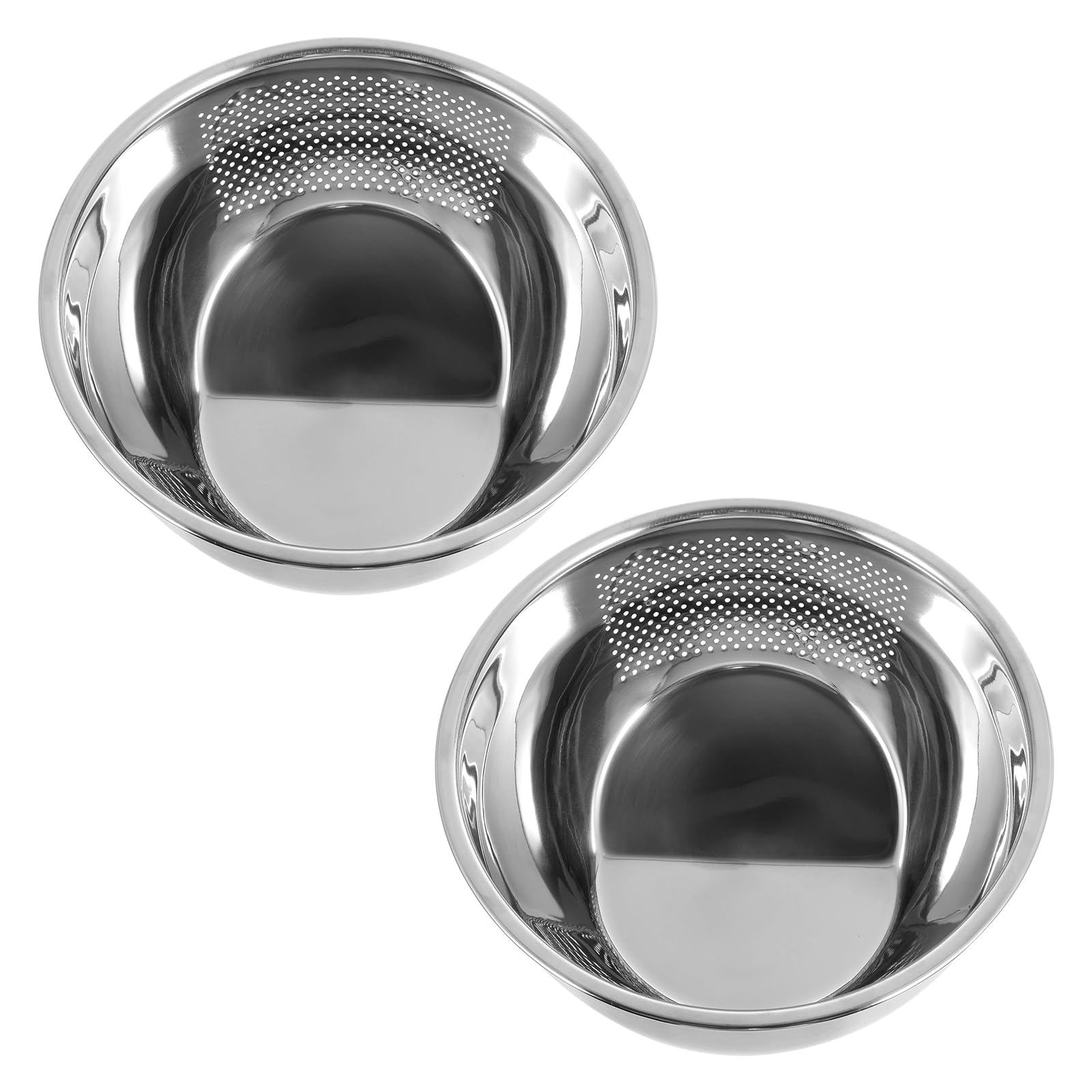 Photo 1 of 2PCS Rice Washer Strainer Bowl with Side Drainers Stainless Steel Rice Washing Bowl Multifunctional Colander for Cleaning Rinsing Fruits Vegetables Beans Silver