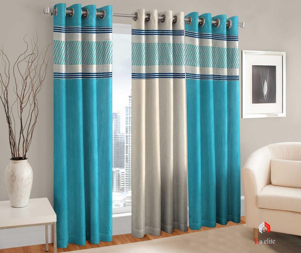 La Elite Curtain Set Of 3 Pcs Printed Eyelet Polyester Living Room Long Door Curtain , Size : Width X Length 48 Inch X 108 Inch